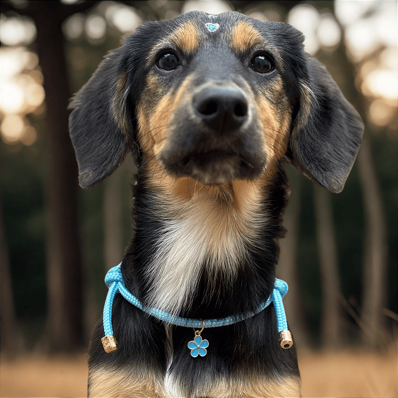 Colar Pet Paracord Azul bebê com ponta e berloque surpresa