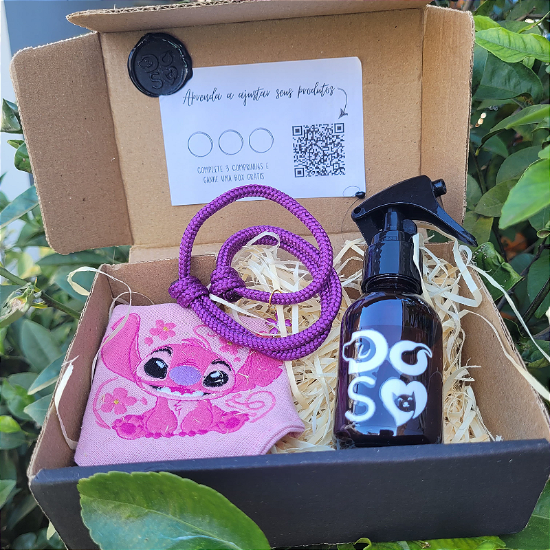 Super Shinebox Bandana Angel, colar com berloque e perfume 50ml para pet