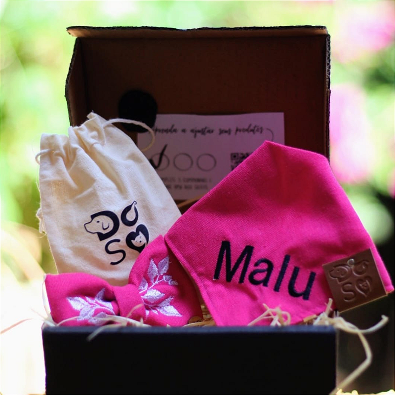 Super ShineBox pet com bandana rosa e lacinho bordado